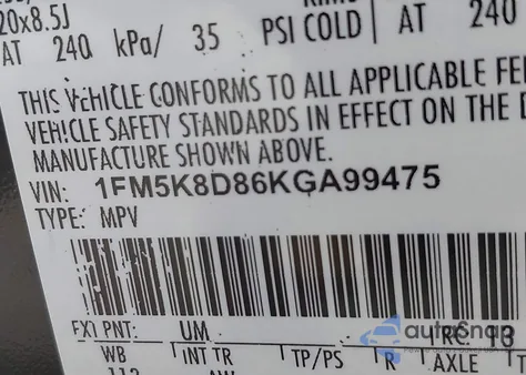 2019 Ford Explorer Xlt from USA, damaged, VIN 1FM5K8D86KGA99475